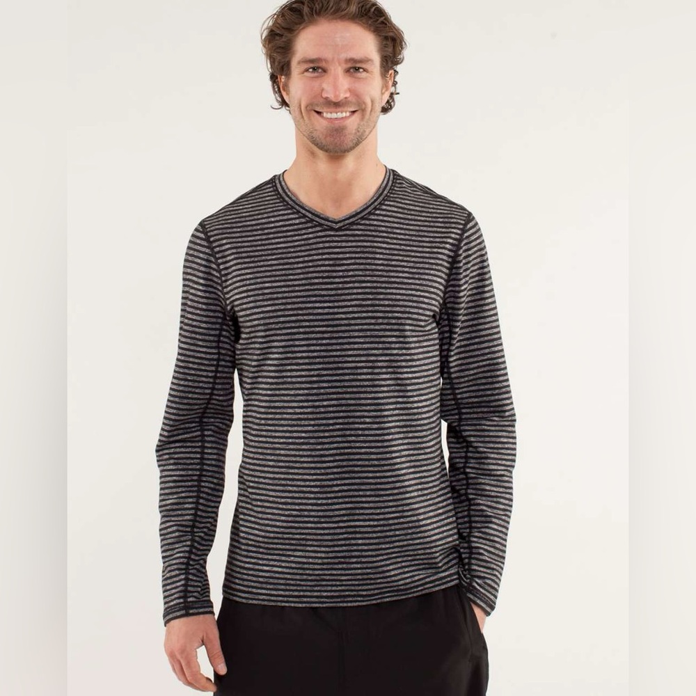 Lululemon Speed Long Sleeve Classic Stripe Heathered Black size M